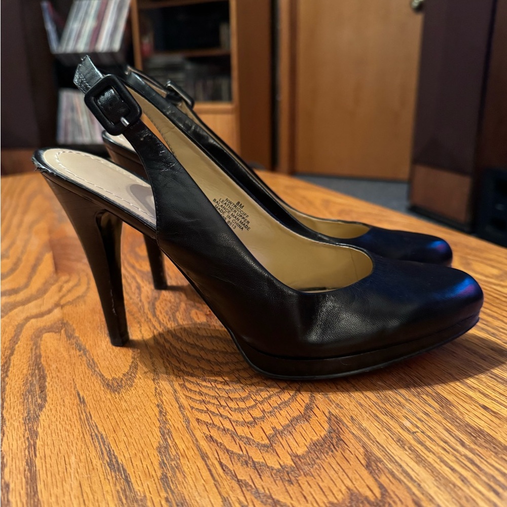 Nine West Black Leather Sling Back Heels - Picture 5 of 12